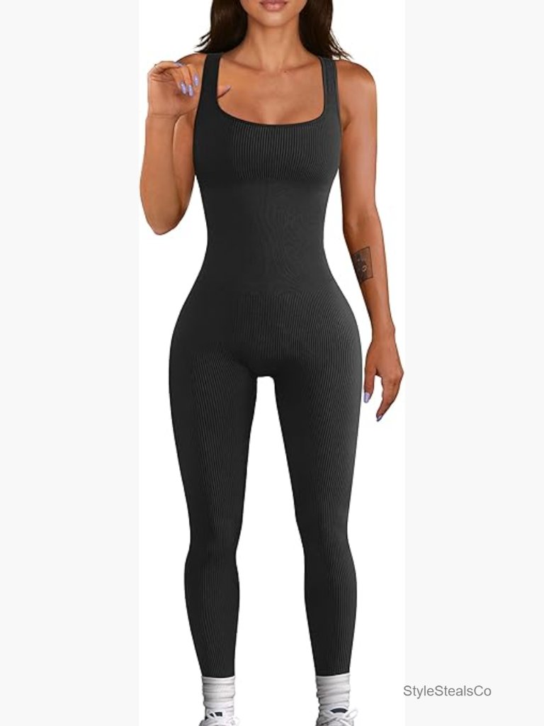 Seamless Yoga Jumpsuit Ribbed Bodycon Tank Romper Workout One Piece